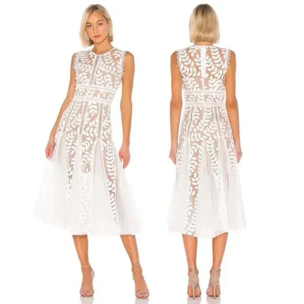 Bronx and Banco Saba Blanc Lace Midi-Dress Bridal Sleeveless White Nude Size 2 - Picture 2 of 16